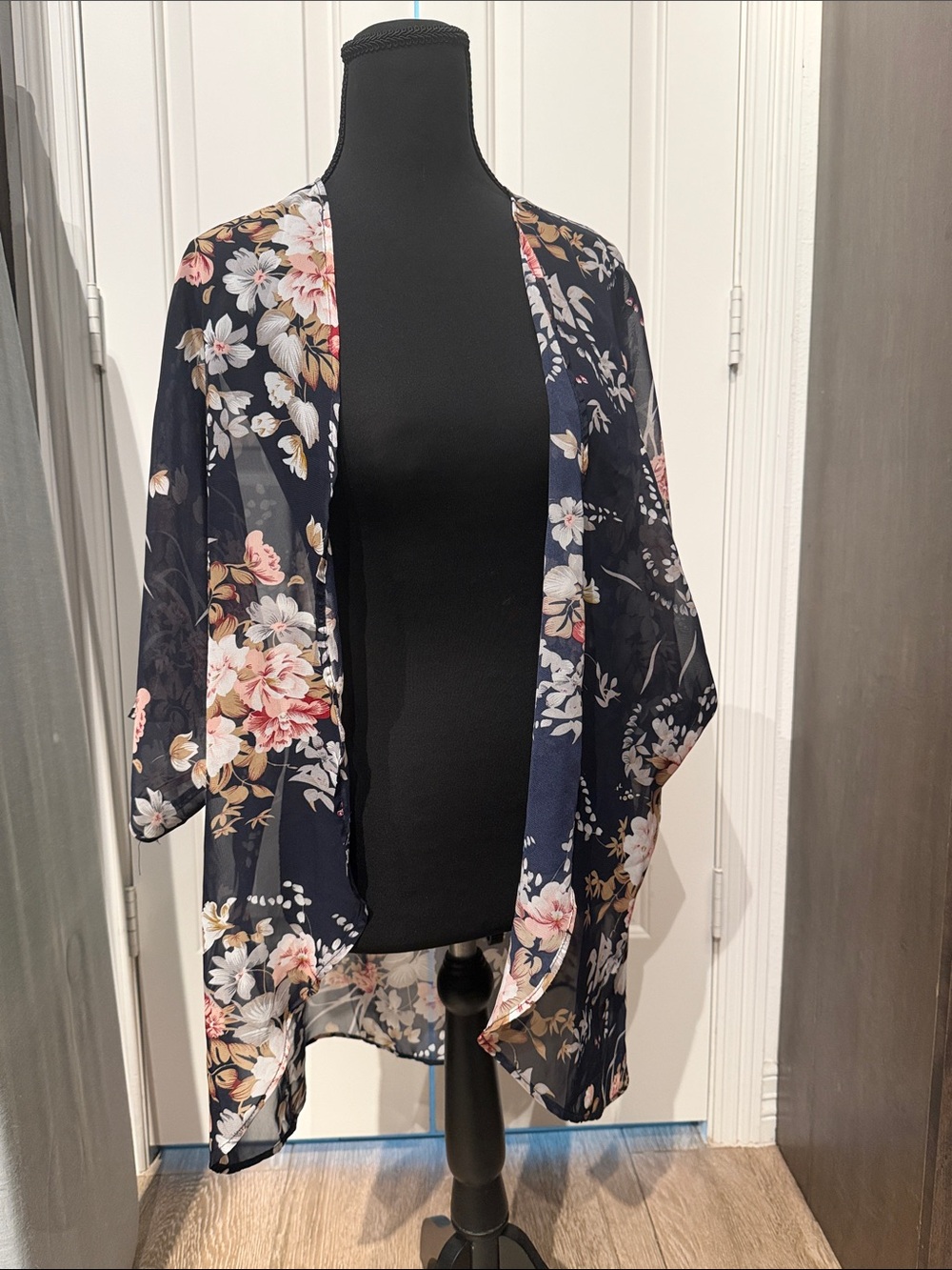 Sheer Navy Floral Kimono Cover-Up (SR)